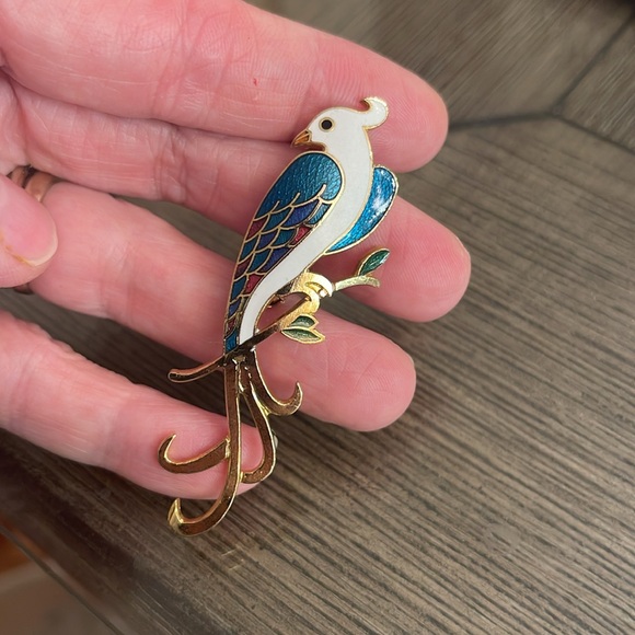 Vintage Enamel Cloisonné Peacock Bird Pin - Brooch - Picture 12 of 16